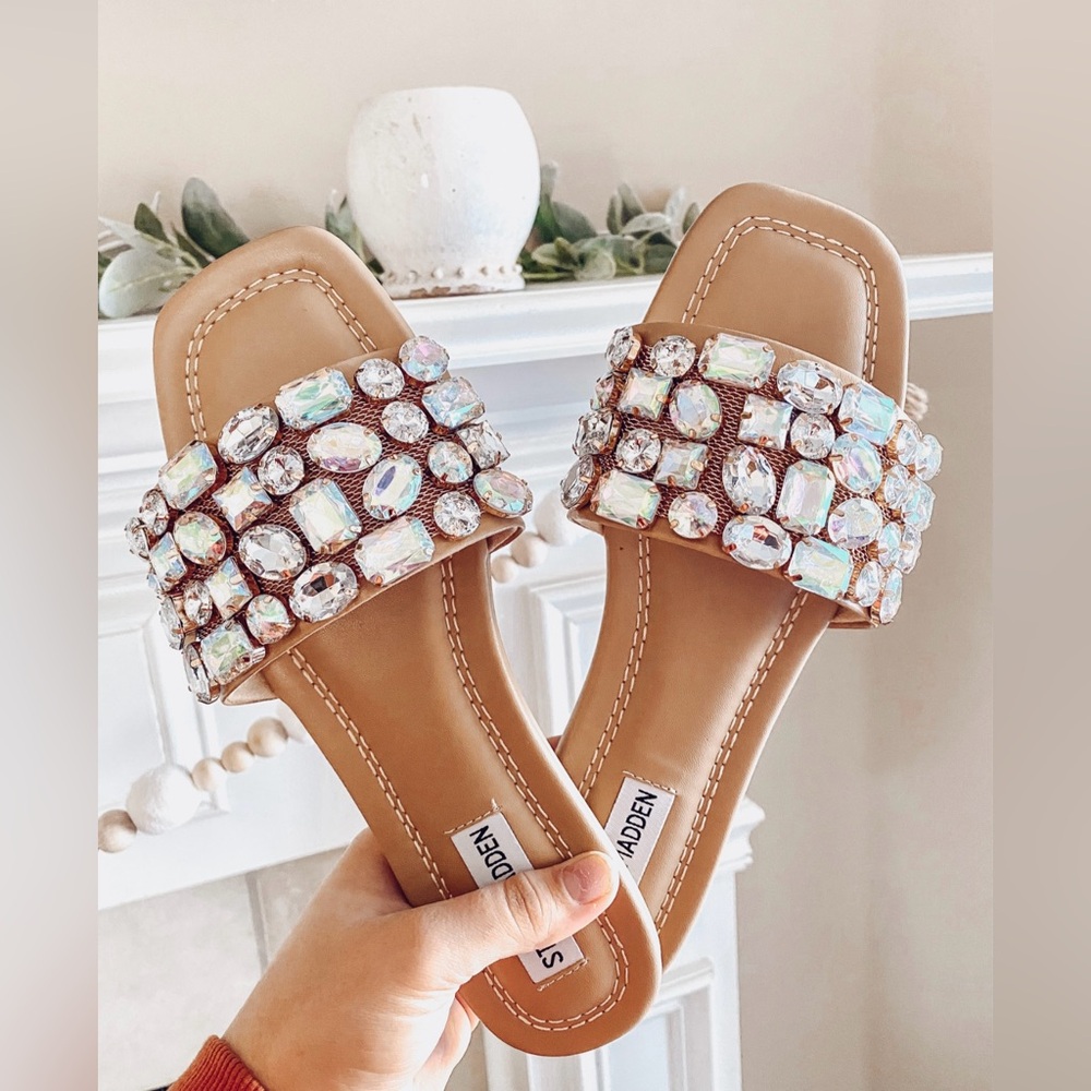 Steve Madden Tan Crystal Embellished Sandals